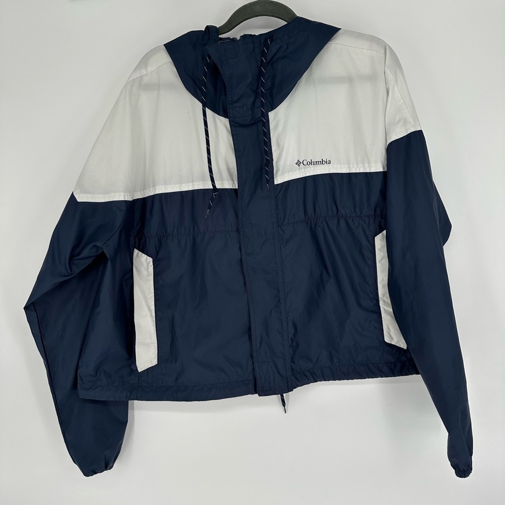 Columbia Flash Challenger Cropped Windbreaker XXL Navy White Hooded